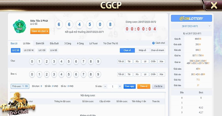 Hình thức cá cược siêu tốc 2 phút trong bộ môn Xổ Số