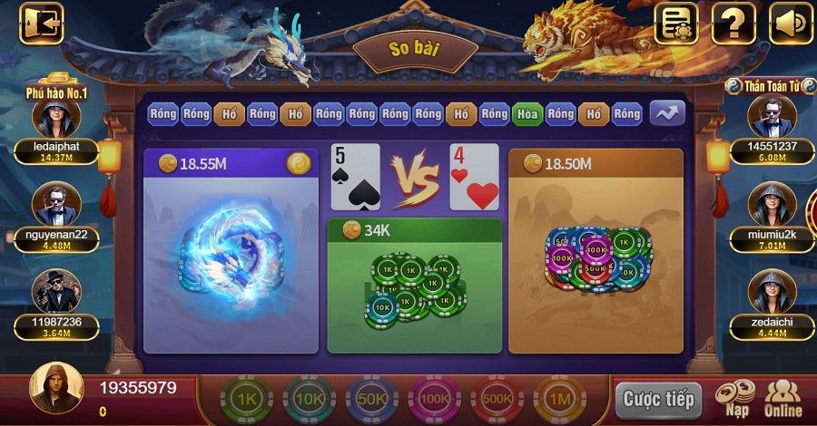Hướng dẫn cách tham gia chơi game Rồng Hổ tại TDTC